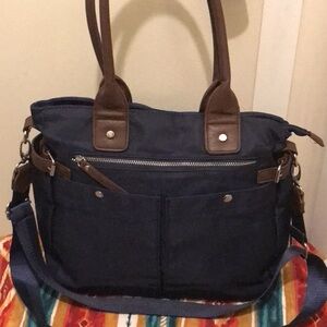 Stylish Navy and Brown Women's Tote Bag. One Flaw inside the bag in pic